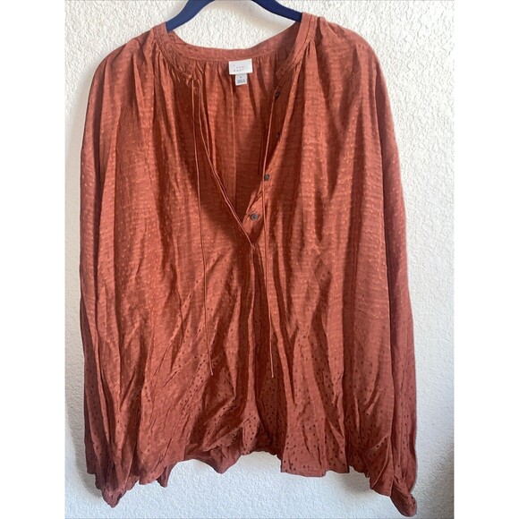 A NEW DAY WOMENS Prairie Peasant Ballon Long Sleeve Blouse Tie Button Front L - Picture 1 of 11